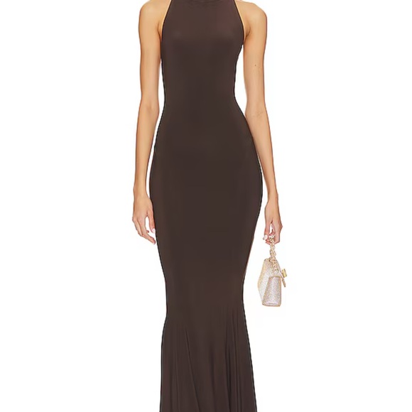 Halter Turtle Fishtail Gown in Chocolate - Picture 1 of 7